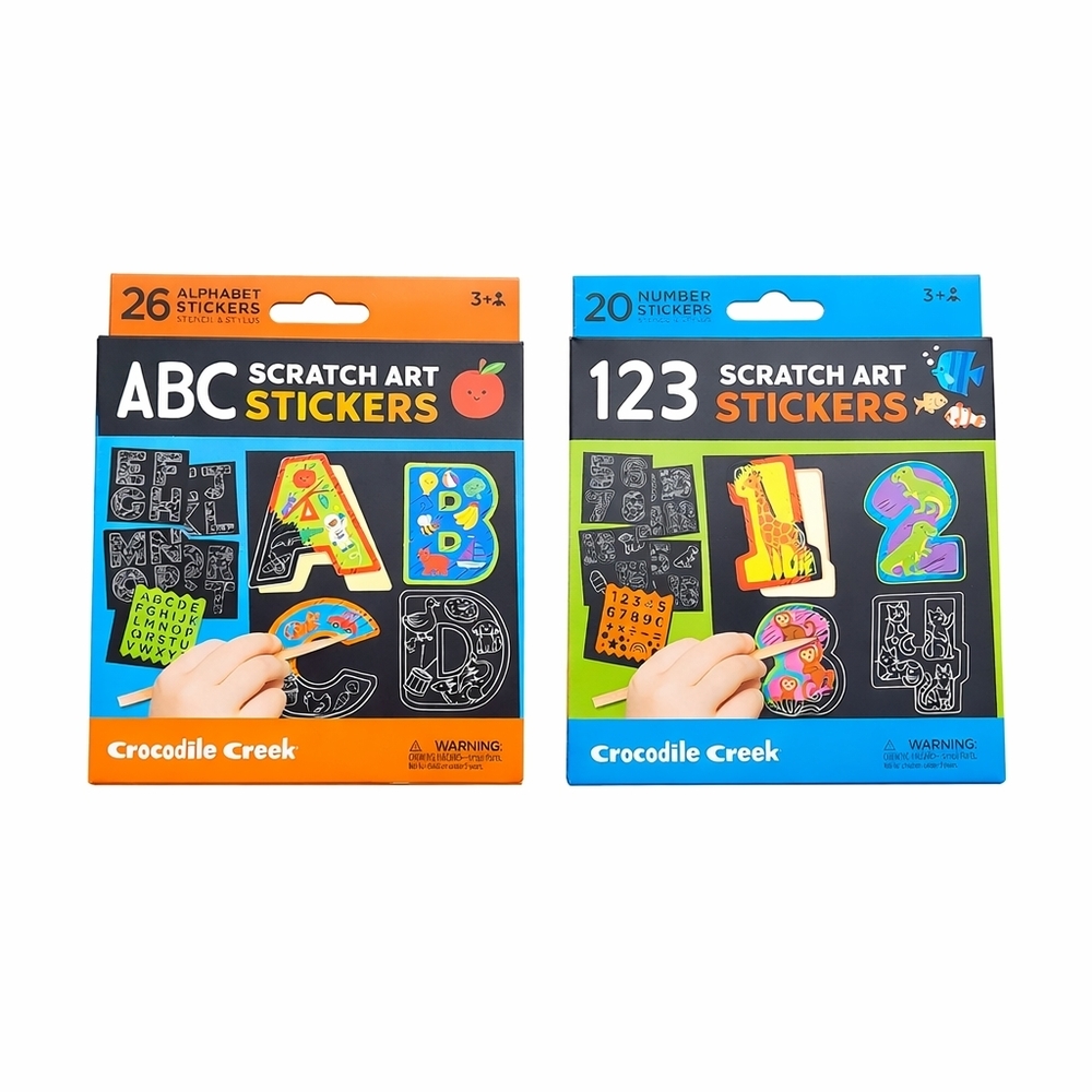 Crocodile Creek ABC & 123 Scratch Art Stickers For Kids New Lot Of 2